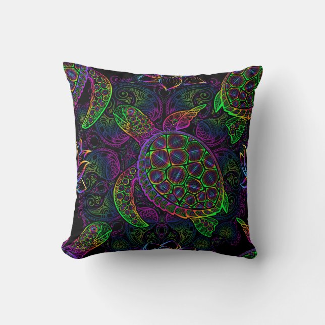 Boho Sea Turtle: Psychedelic Mandala Pattern Cushion (Front)