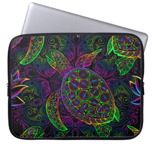 Boho Sea Turtle: Psychedelic Mandala Pattern Laptop Sleeve