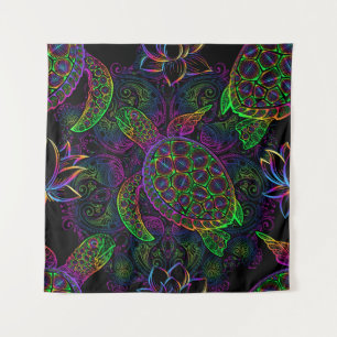 Boho Sea Turtle: Psychedelic Mandala Pattern Tapestry