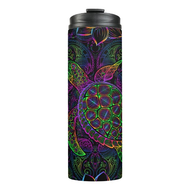 Boho Sea Turtle: Psychedelic Mandala Pattern Thermal Tumbler (Front)