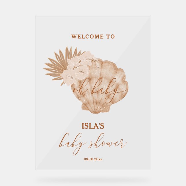 Boho Seashell Baby Shower Welcome Acrylic Sign (Front)