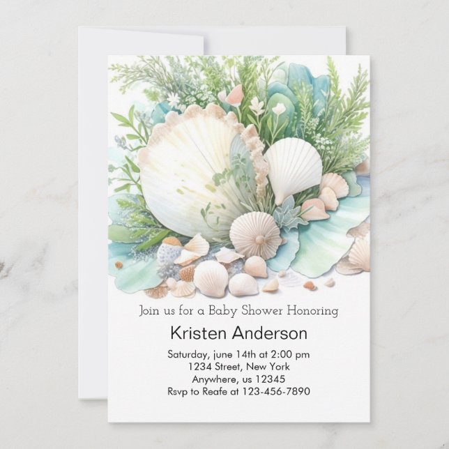 Boho Seashell Whimsical Ocean Baby Shower Invitation (Front)