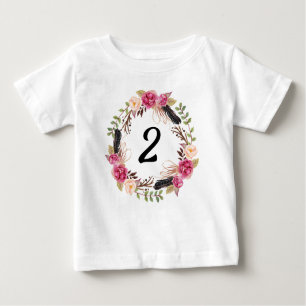 Boho Second Birthday Party 2nd Year Floral Girly Baby T-Shirt