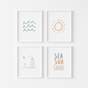 Boho set of 4 boho sea sun sand print