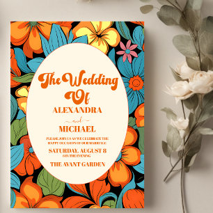 Boho Seventies Retro Floral Wedding Invitation
