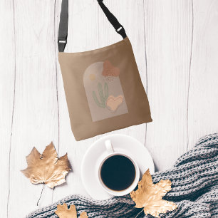 Boho Shapes Abstract Beige Terracotta Sun Cactus Crossbody Bag
