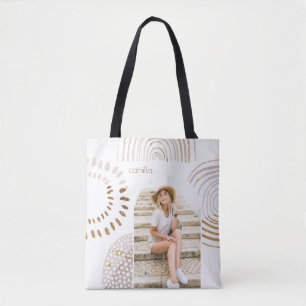 Boho Shapes and Name with Photo Arch Tote Bag