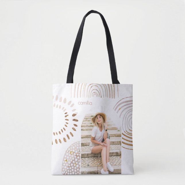 Boho Shapes and Name with Photo Arch Tote Bag (Front)