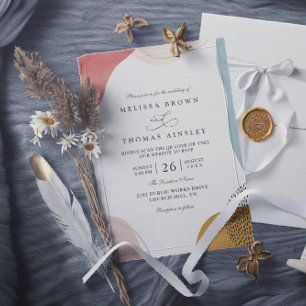 Boho Shapes Tropical Minimalist QR Code Wedding Invitation