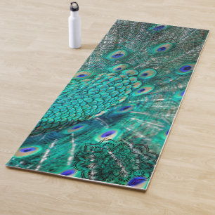Boho Shimmering Chic Peacock Feather Yoga Mat