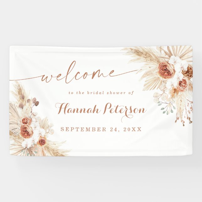 Boho Shower Pampas Grass Welcome Sign Banner (Horizontal)