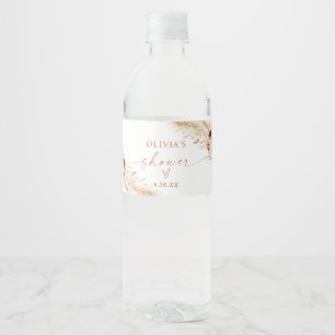 Boho Shower Water Bottle Label Pampas Grass