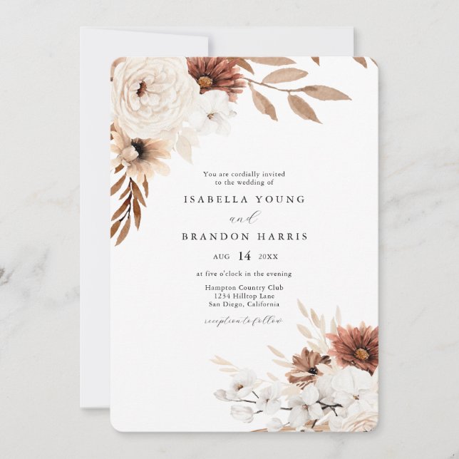 Boho Sienna and Beige Floral Wedding Invitation (Front)