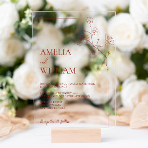 Boho Sienna Terracotta Floral Wedding  Acrylic Invitations