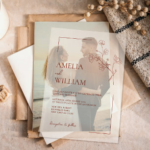Boho Sienna Terracotta Floral Wedding Vellum Invitations