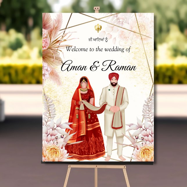 Boho Sikh wedding sign Sikh couple welcome sign (Creator Uploaded)