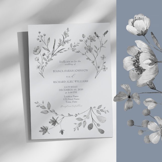 Boho Silver Blue Wedding Invitation (Creator Uploaded)
