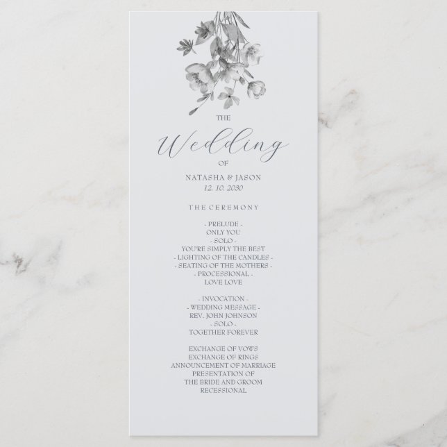 Boho Silver Floral Wedding Program Programme (Front)