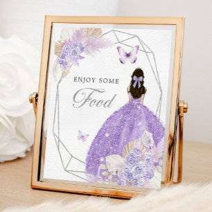 Boho Silver Lilac Geometric Quinceañera Food Poster