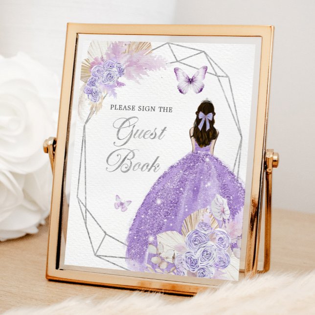 Boho Silver Lilac Geometric Quinceañera Guest Book (Creator Uploaded)