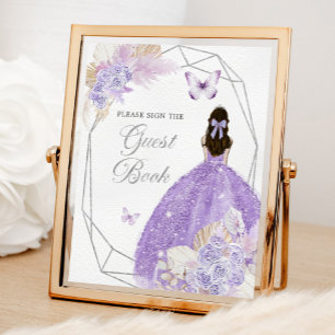 Boho Silver Lilac Geometric Quinceañera Guest Book