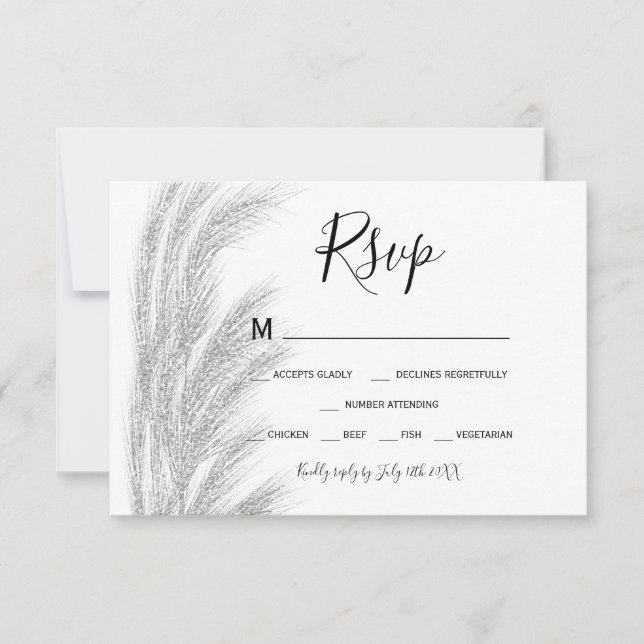 Boho silver pampas grass black and white rsvp (Front)