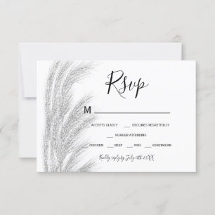 Boho silver pampas grass black and white rsvp card