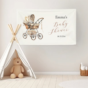 Boho Simple Carriage Floral Neutral Baby Shower Banner