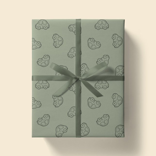 Boho Simple Cars Vehicle Modern Boy Sage Green Wrapping Paper (Creator Uploaded)