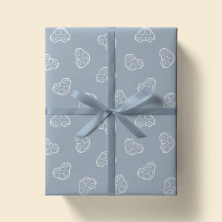 Boho Simple Cars Vehicle Modern Cute Boy Blue Wrapping Paper