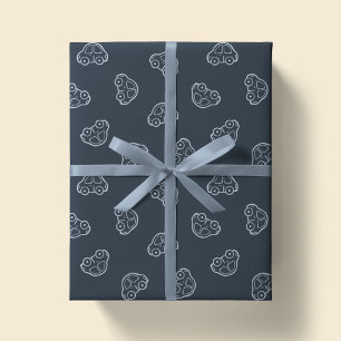 Boho Simple Cars Vehicle Modern Cute Boy Dark Blue Wrapping Paper