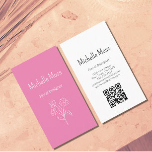 Boho Simple Daisy Pink QR code Graphic Designer Business Card