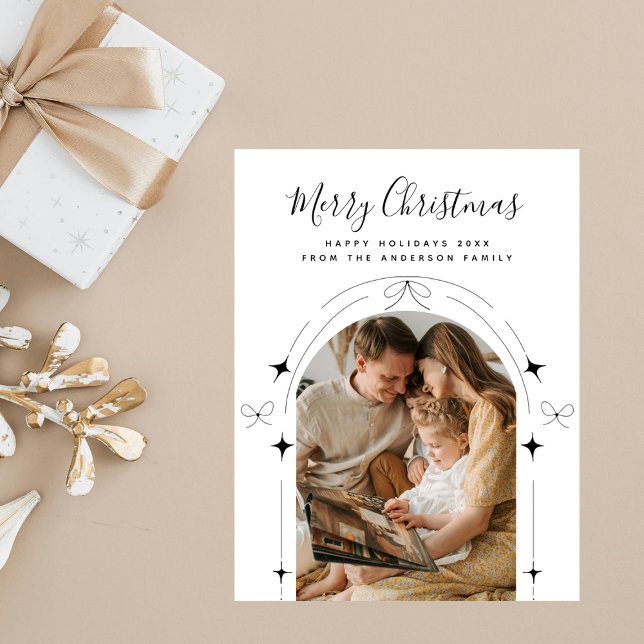 Boho Simple Doodles Chic Arch Photo Christmas Postcard (Creator Uploaded)