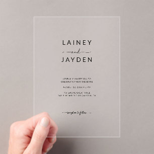Boho Simple Elegant Script Wedding Clear Acrylic Invitations