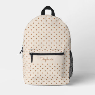 Boho Simple Modern Neutral Polka Dot Beige Name Printed Backpack