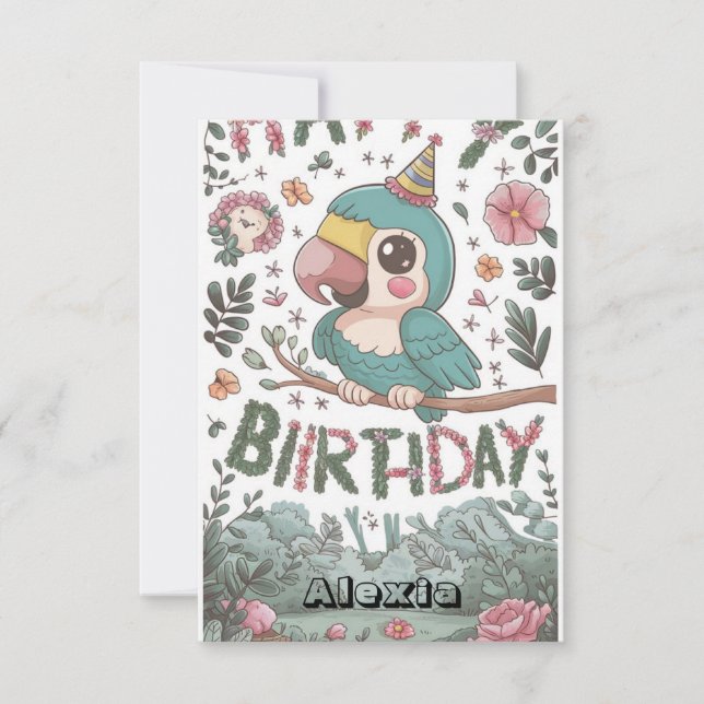 Boho Simple Parrot Digital Birthday Card (Front)