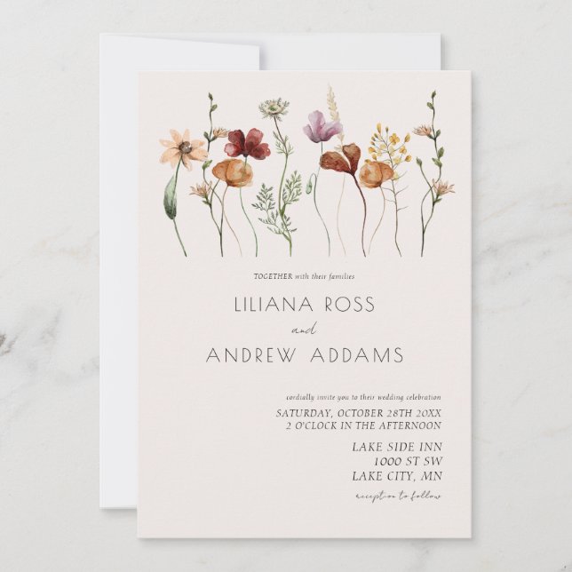 Boho Simple Wildflower Wedding Invitation (Front)