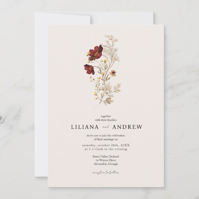 Boho Simple Wildflower Wedding Invitation (Front)