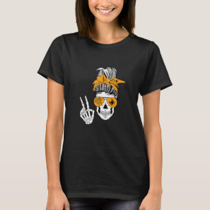 Boho Skeleton Messy Bun Bandanna Halloween Apparel T-Shirt