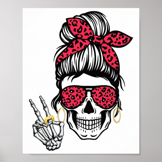 Boho Skeleton Peace Sign Messy Bun Ndana Halloween (Front)