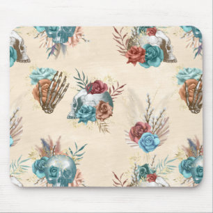 Boho Skull and Skeleton with Flowers Mouse Pad