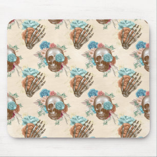 Boho Skull and Skeleton with Roses Mouse Pad