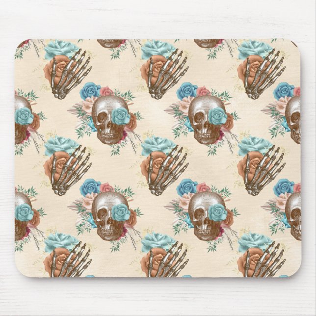 Boho Skull and Skeleton with Roses Mouse Pad (Front)