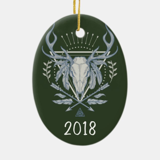 Boho Skull Keepsake Year Ceramic Tree Decoration (Back)