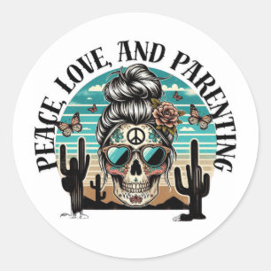 Boho Skull Peace and Parenting T-Shirt – Retro Des Classic Round Sticker
