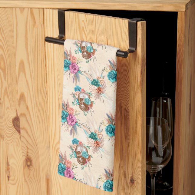 Boho Skull Series Design 3  Tea Towel (Thirds Fold)