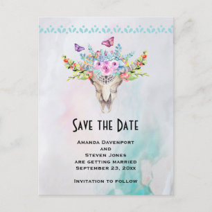 Boho Skull with a Floral Bouquet Save the Date Postcard