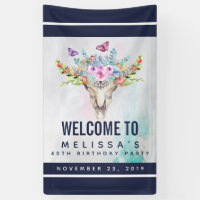 Boho Skull with Butterflies and Flowers Birthday