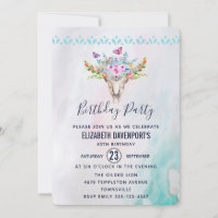 Boho Skull with Butterflies and Flowers Birthday