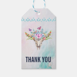 Boho Skull with Butterflies and Flowers Thank You Gift Tags